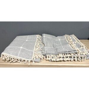 Tablecloth set grey and white patterned or throw blanket rectangular tassels